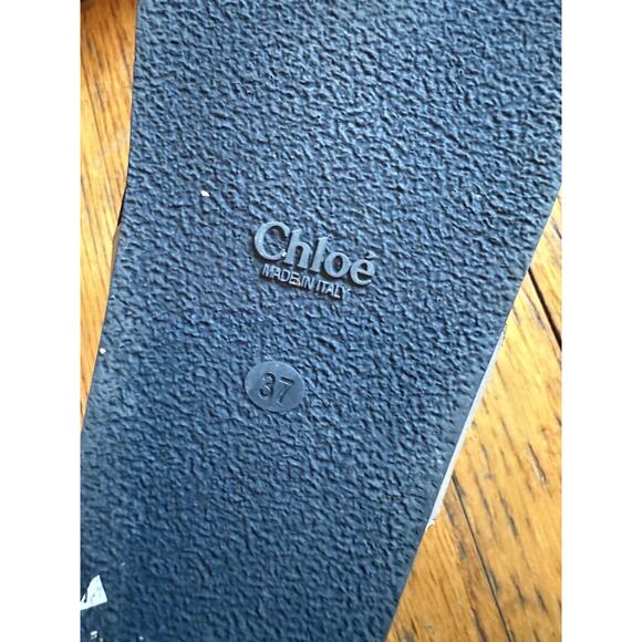 Authentic Chloe Carrara Scalloped slide sandal Tan/Gray Size 37 - Picture 6 of 10